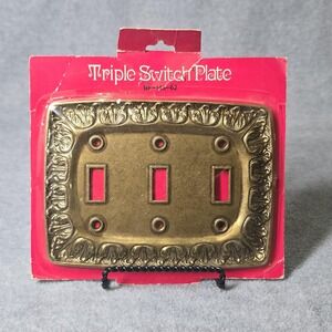 Vintage 1970s Kirsch BF-143-62 Triple Toggle Switch Plate Ornate Brass NOS